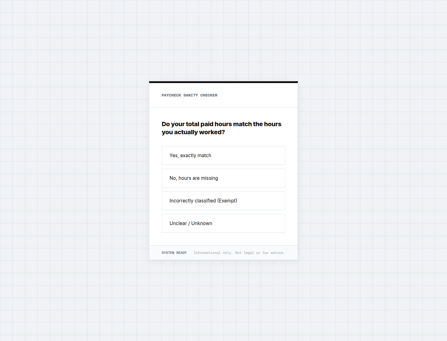 Paycheck Sanity Checker screenshot